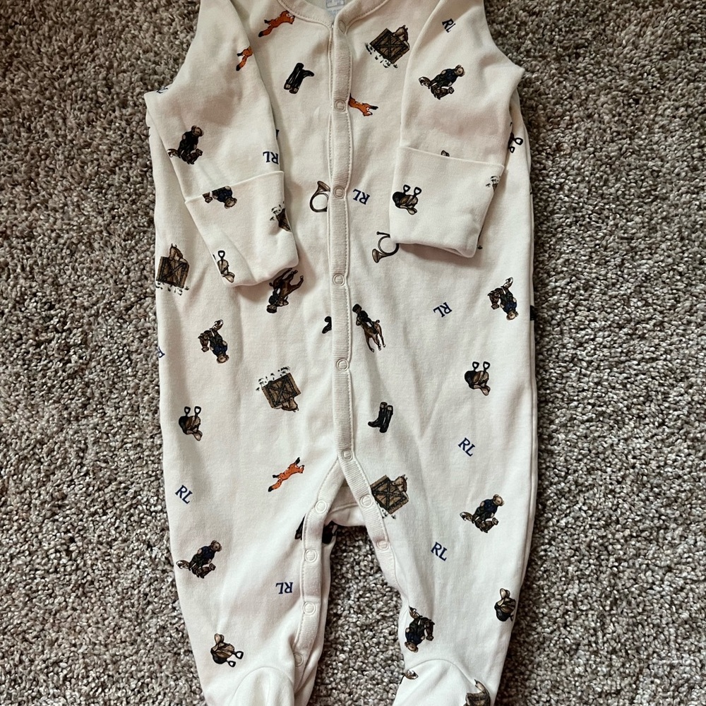 Polo Ralph Lauren Cream One Piece with Bear and Toy Print
